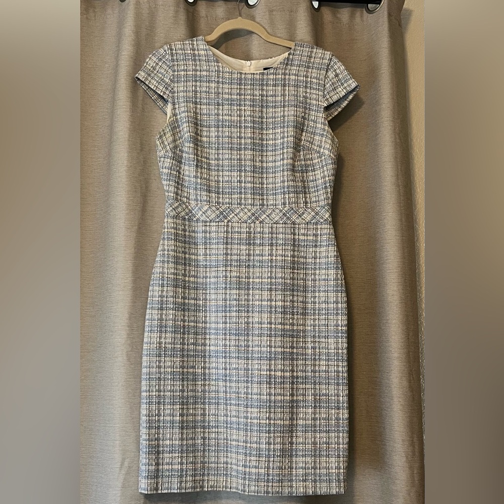 Tweed Blue and White Sheath Midi Dress